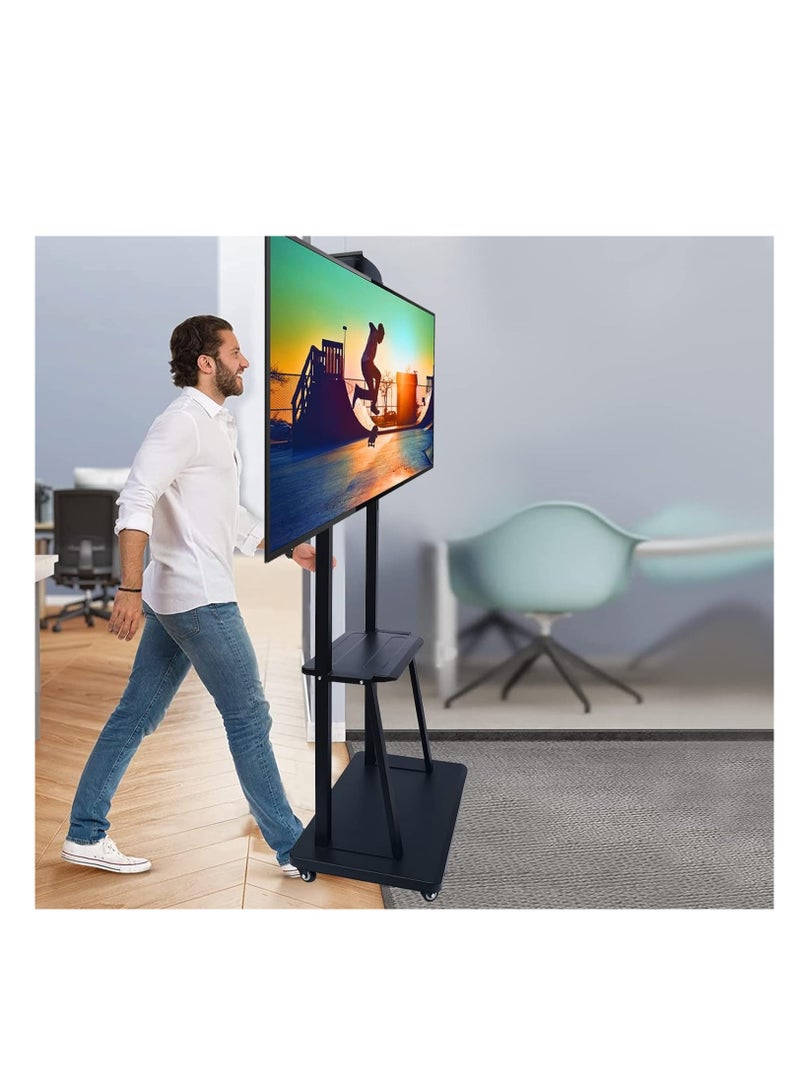 Mobile TV Stand Rolling TVs Cart with Wheels for 32-75 Inch LCD LED Flat Curved Screen TVs Height Adjustable Heavy-Duty Floor TV Stand with Sturdy Base Max