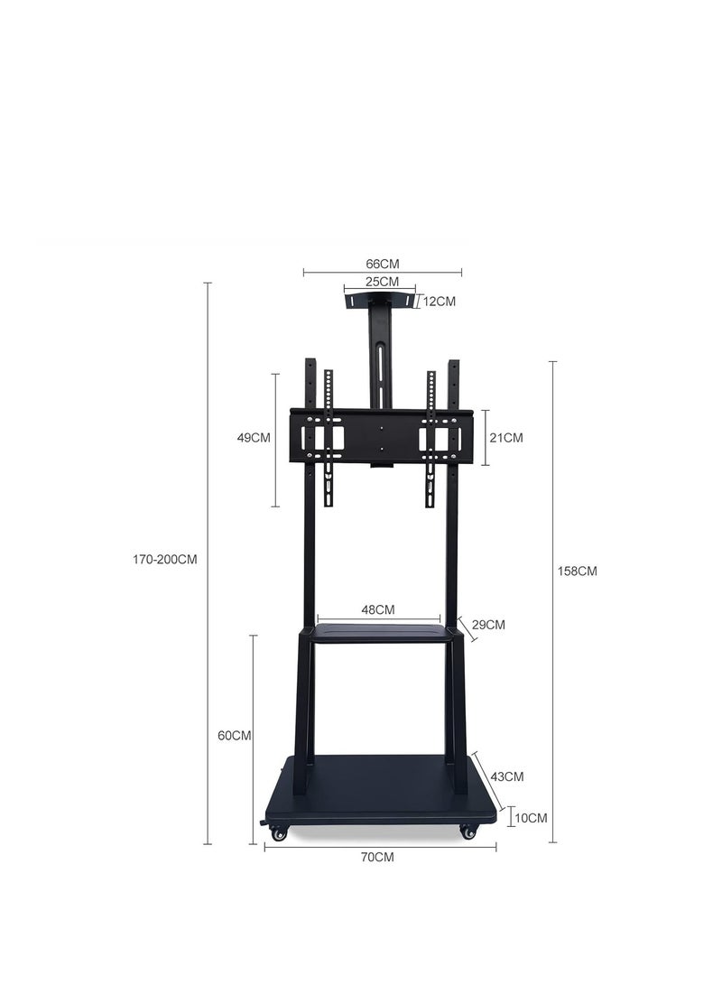 Mobile TV Stand Rolling TVs Cart with Wheels for 32-75 Inch LCD LED Flat Curved Screen TVs Height Adjustable Heavy-Duty Floor TV Stand with Sturdy Base Max