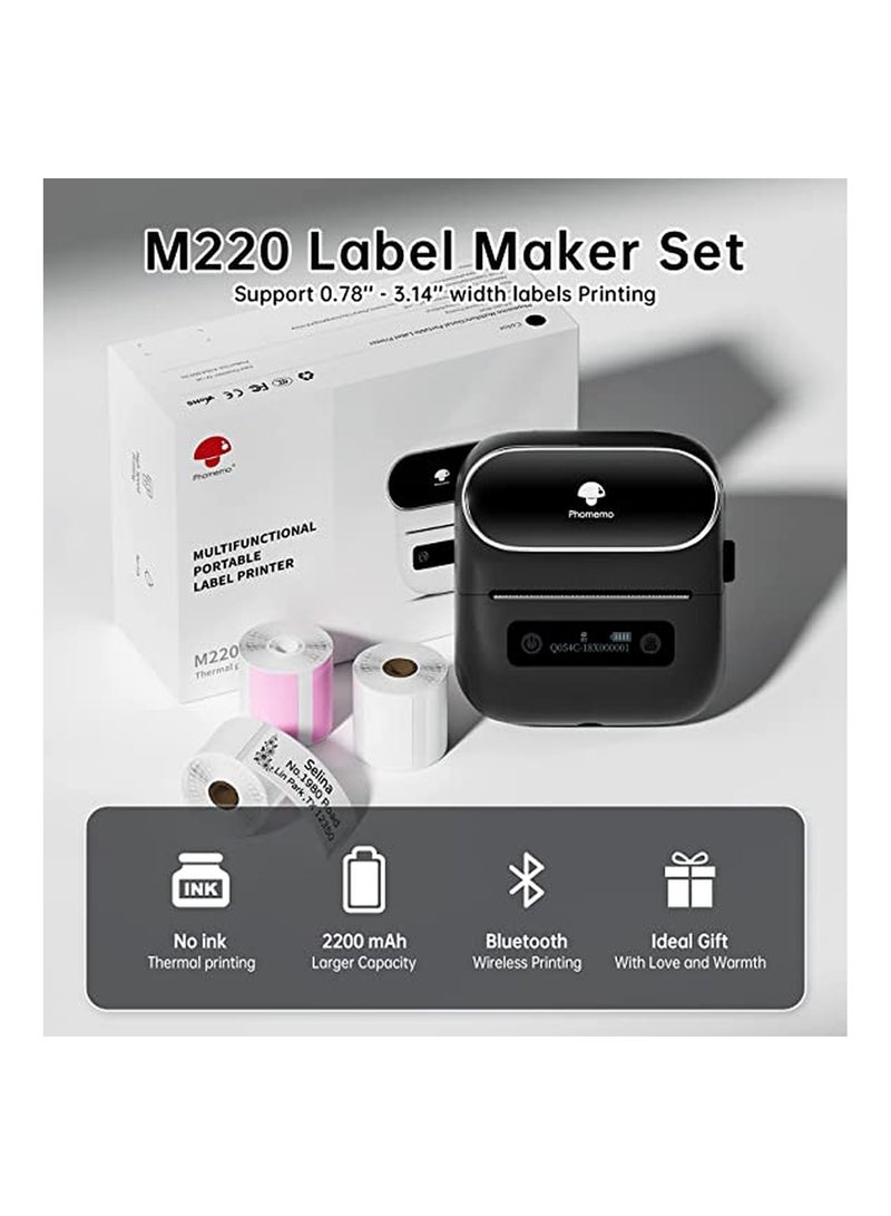 M220 Label Maker Label Printer Bluetooth Thermal Sticker Printer For Barcode  Organizing  Mailing Small Business Storage Compatible With PhonePCs Support