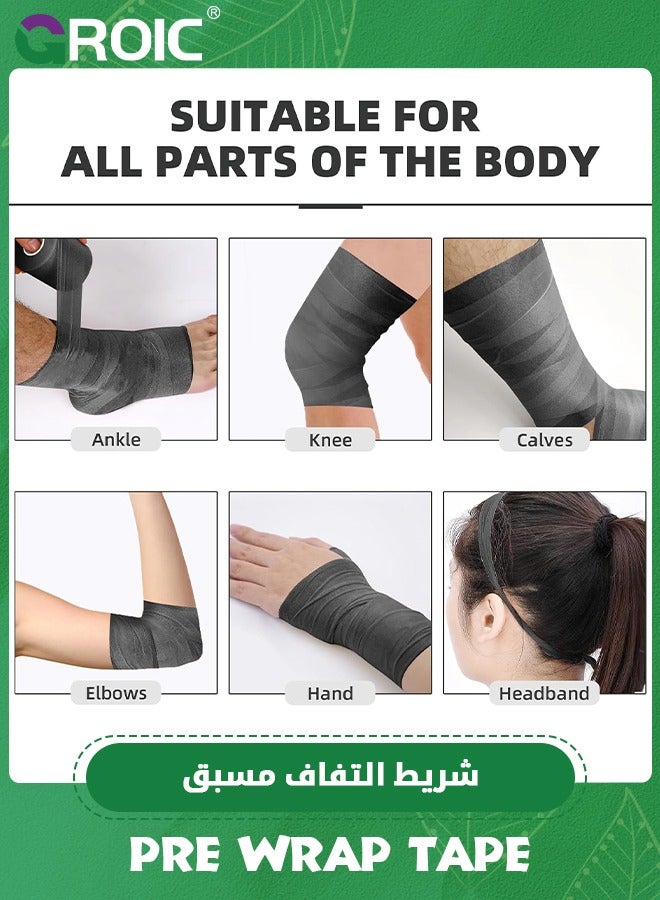 3-Rolls Pre Wrap Tape, OK TAPE Athletic Foam Underwrap for Sports, Protect for Ankles Wrists Hands and Knees, 2.75 Inches x 30 Yards - Black, 3-Rolls