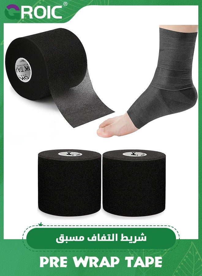 3-Rolls Pre Wrap Tape, OK TAPE Athletic Foam Underwrap for Sports, Protect for Ankles Wrists Hands and Knees, 2.75 Inches x 30 Yards - Black, 3-Rolls