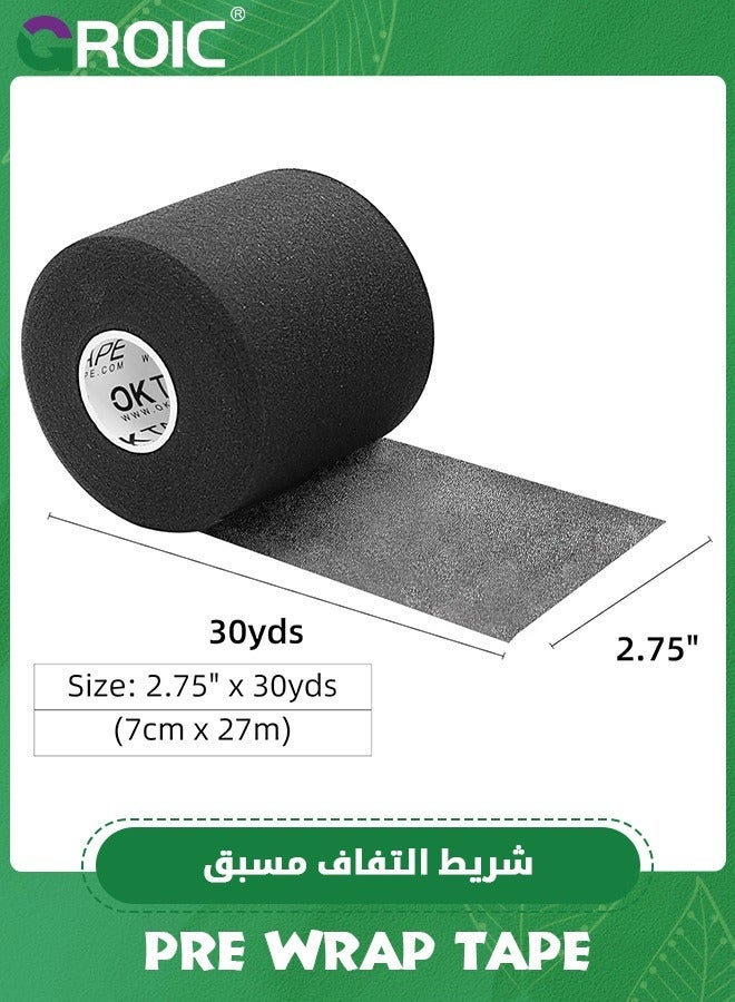 3-Rolls Pre Wrap Tape, OK TAPE Athletic Foam Underwrap for Sports, Protect for Ankles Wrists Hands and Knees, 2.75 Inches x 30 Yards - Black, 3-Rolls