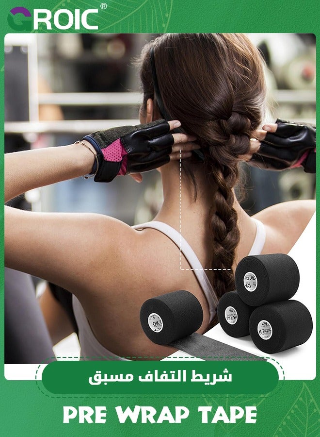 3-Rolls Pre Wrap Tape, OK TAPE Athletic Foam Underwrap for Sports, Protect for Ankles Wrists Hands and Knees, 2.75 Inches x 30 Yards - Black, 3-Rolls