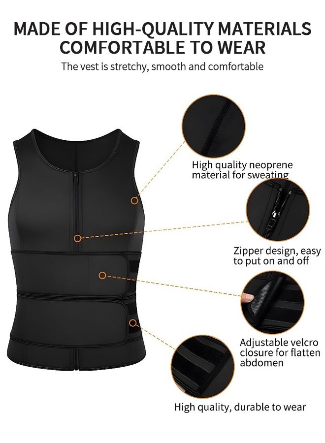 Men's Waist Trainer Sauna Vest Weight Loss Body Shaper Sweat Vest for Men with Double Belt and Zipper, Corset Plus Size XL