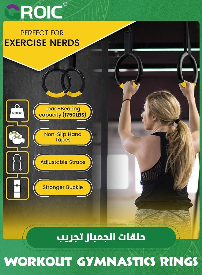 Gymnastic Rings, 1102 lbs Supported Gymnastic Rings Non-Slip Exercise Rings with 6.6ft Adjustable Straps, Strength Training, Pull-Ups and Dips for Gym, Workout, Exercise, Outdoor & Indoor Training