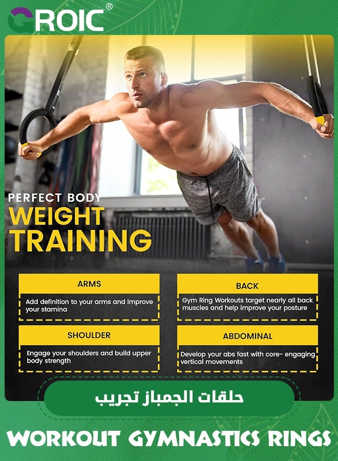 Gymnastic Rings, 1102 lbs Supported Gymnastic Rings Non-Slip Exercise Rings with 6.6ft Adjustable Straps, Strength Training, Pull-Ups and Dips for Gym, Workout, Exercise, Outdoor & Indoor Training