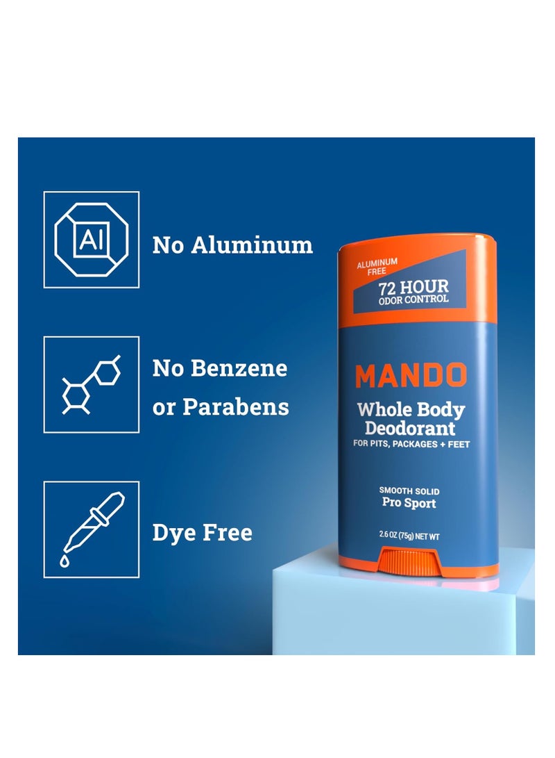 Mando Whole Body Deodorant - Invisible Cream and Solid Formulas - 72 Hour Odor Control - Aluminum & Baking Soda Free - Skin Safe - 3 oz Cream & 2.6 oz Solid Bundle - Pro Sport