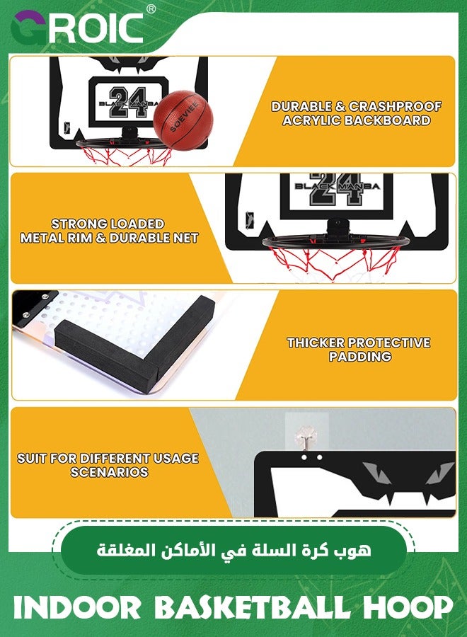 Basketball Hoop, Indoor Mini Basketball Hoop Set for Kids 15.8*10.2 Inch, Over The Door Basketball Hoop with Sturdy Backboard, 90° Foldable Flex Rim, Wall Mount, Net, Ball and Pump