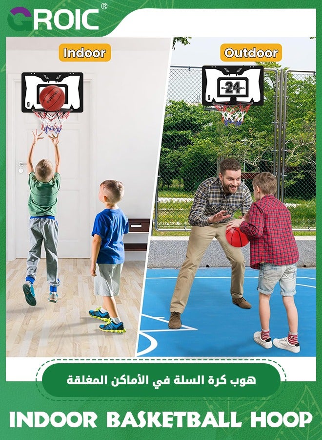 Basketball Hoop, Indoor Mini Basketball Hoop Set for Kids 15.8*10.2 Inch, Over The Door Basketball Hoop with Sturdy Backboard, 90° Foldable Flex Rim, Wall Mount, Net, Ball and Pump