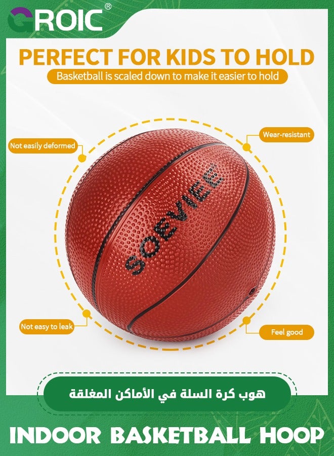 Basketball Hoop, Indoor Mini Basketball Hoop Set for Kids 15.8*10.2 Inch, Over The Door Basketball Hoop with Sturdy Backboard, 90° Foldable Flex Rim, Wall Mount, Net, Ball and Pump