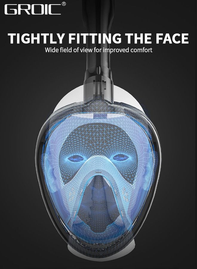 Full Face Snorkel Mask for Adults with Latest Dry Top System, Foldable 180 Degree Panoramic View Snorkeling Mask with Camera Mount, Safe Breathing, Anti-Leak&Anti-Fog, Adjustable Straps