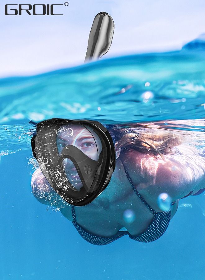 Full Face Snorkel Mask for Adults with Latest Dry Top System, Foldable 180 Degree Panoramic View Snorkeling Mask with Camera Mount, Safe Breathing, Anti-Leak&Anti-Fog, Adjustable Straps