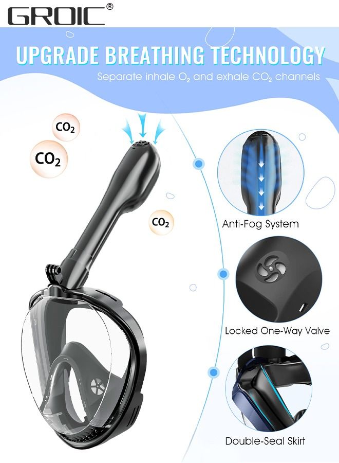Full Face Snorkel Mask for Adults with Latest Dry Top System, Foldable 180 Degree Panoramic View Snorkeling Mask with Camera Mount, Safe Breathing, Anti-Leak&Anti-Fog, Adjustable Straps