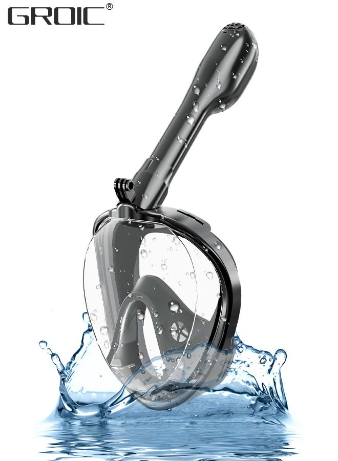 Full Face Snorkel Mask for Adults with Latest Dry Top System, Foldable 180 Degree Panoramic View Snorkeling Mask with Camera Mount, Safe Breathing, Anti-Leak&Anti-Fog, Adjustable Straps