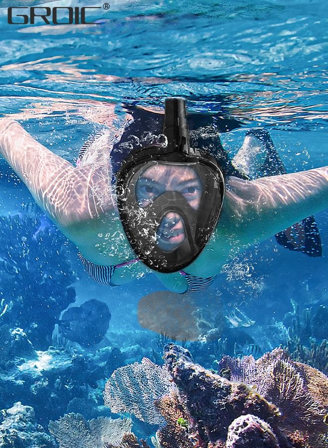 Full Face Snorkel Mask for Adults with Latest Dry Top System, Foldable 180 Degree Panoramic View Snorkeling Mask with Camera Mount, Safe Breathing, Anti-Leak&Anti-Fog, Adjustable Straps