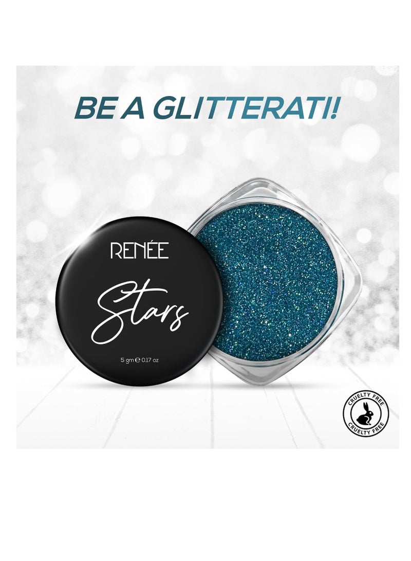 RENEE Stars Face and Body Glitter Blue 5 Gm SafeSkin Friendly Cruelty Free Light Reflecting Sparkle  Long Lasting  Lightweight Makeup Look for Parties Music Festival  Easy to Apply and Remove