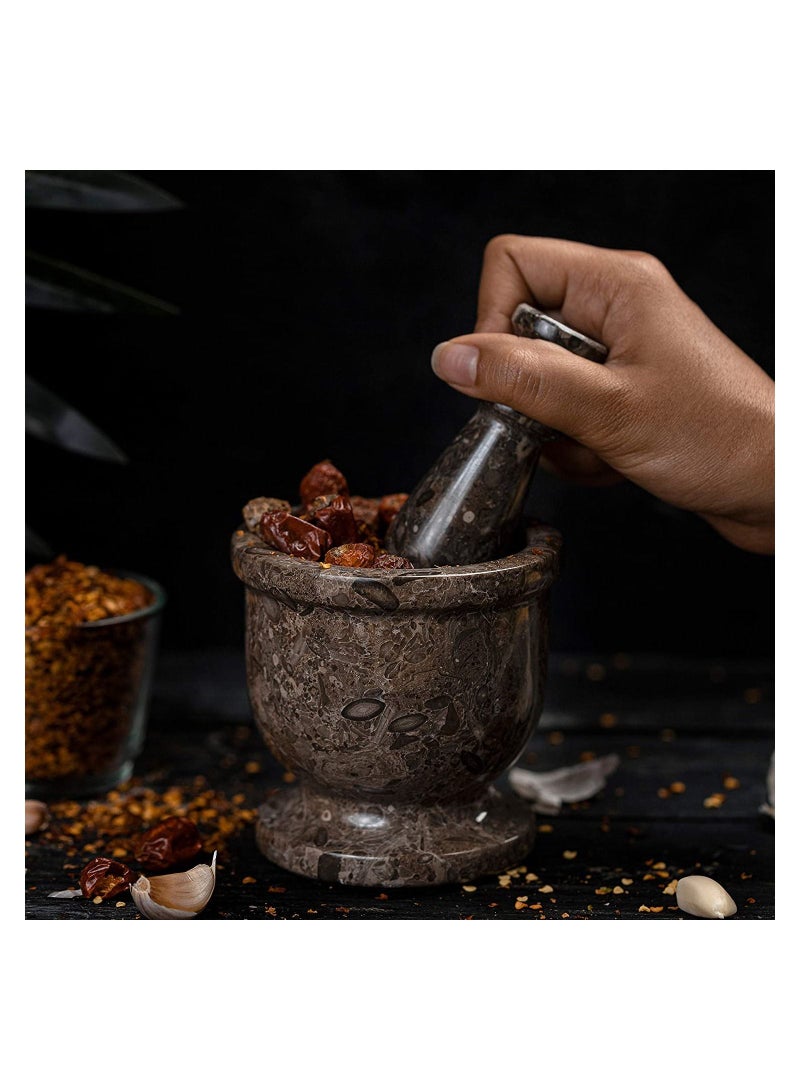 Handmade Oceanic 4 Inches Mortar  And Pestle Granite Marble Crusher