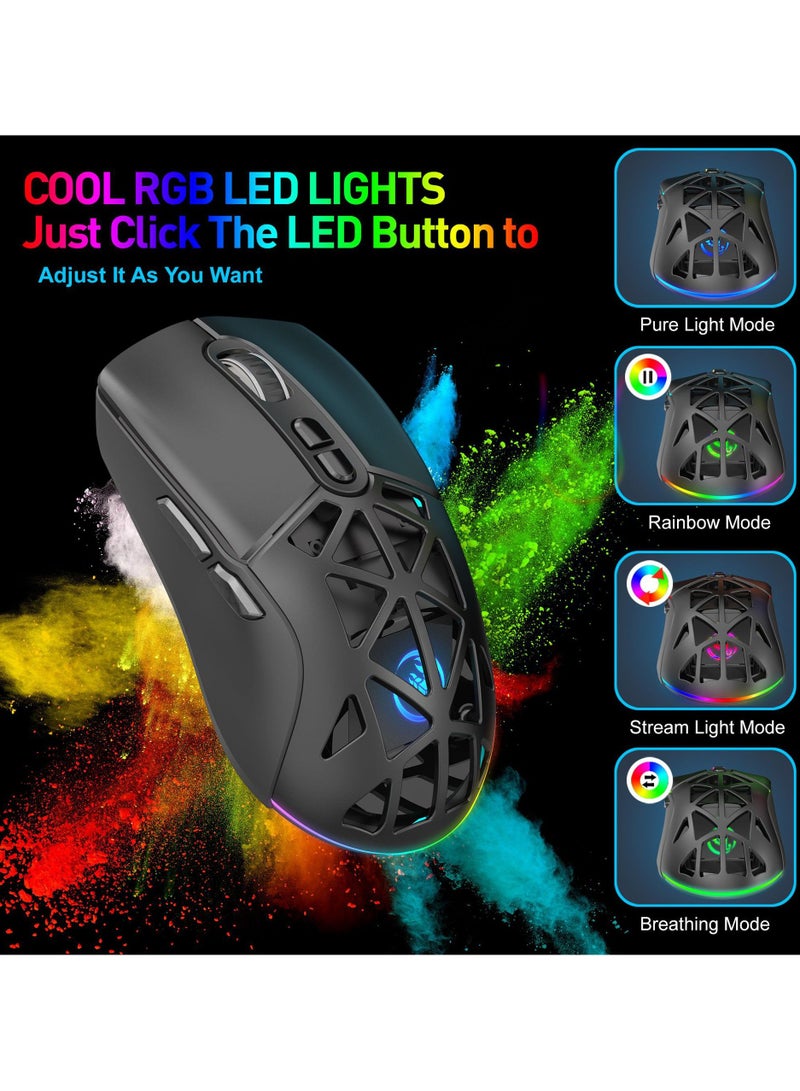 HXSJ New T26 Dual-Mode Wireless Mouse RGB Backlight 4800dpi built-in 650mAh rechargeable battery BT5.1