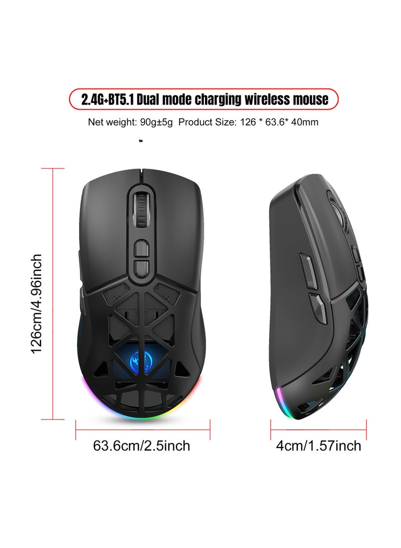 HXSJ New T26 Dual-Mode Wireless Mouse RGB Backlight 4800dpi built-in 650mAh rechargeable battery BT5.1