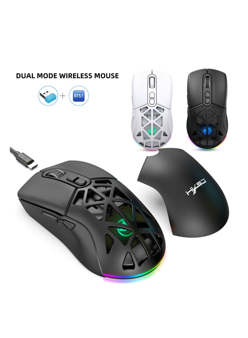 HXSJ New T26 Dual-Mode Wireless Mouse RGB Backlight 4800dpi built-in 650mAh rechargeable battery BT5.1