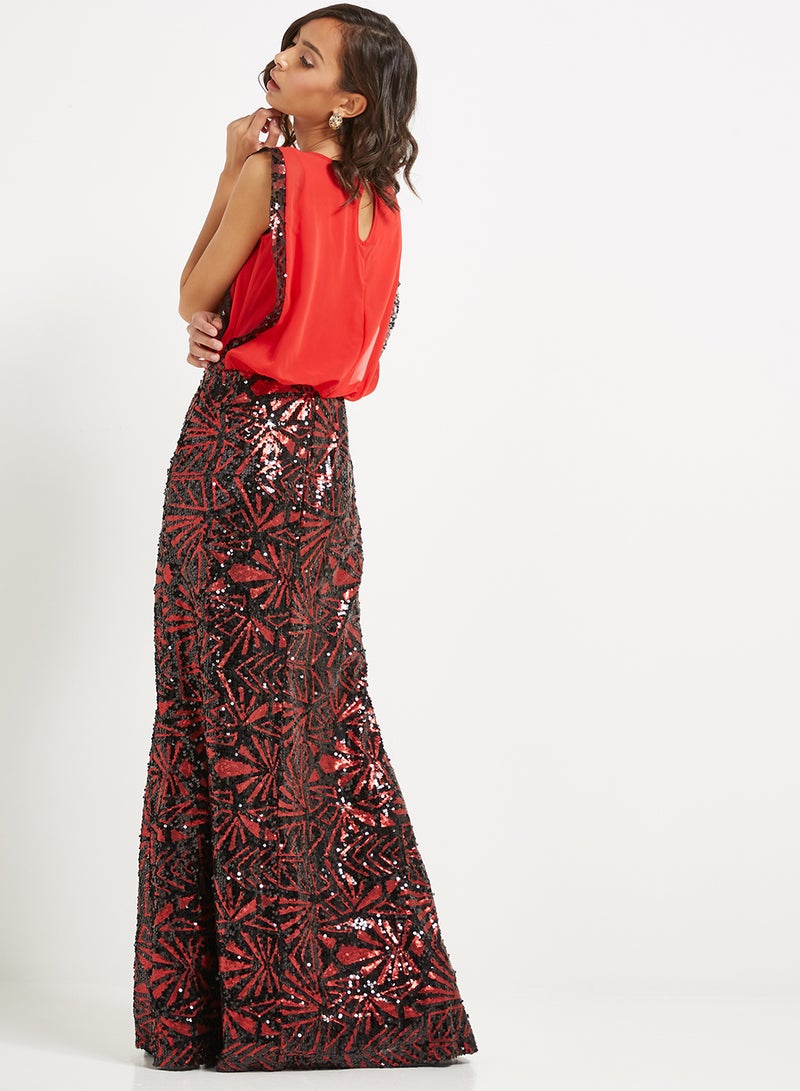 Round Neck Maxi Dress Red