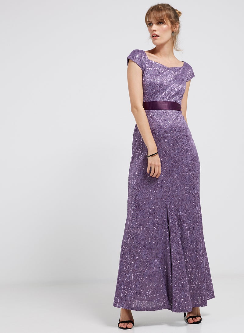 Sequin Detailed Solid Maxi Dress Purple