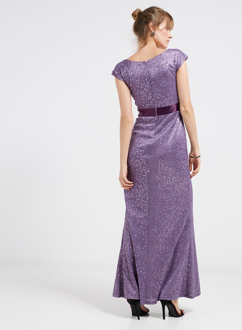 Sequin Detailed Solid Maxi Dress Purple