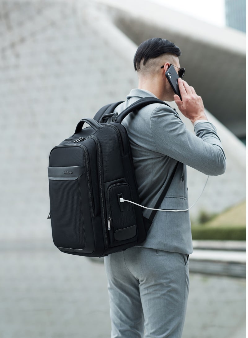 Water Resistant Lightweight Laptop Backpack with USB Headphone Jack for Men and Women to Office Casual Travel B00544 Black