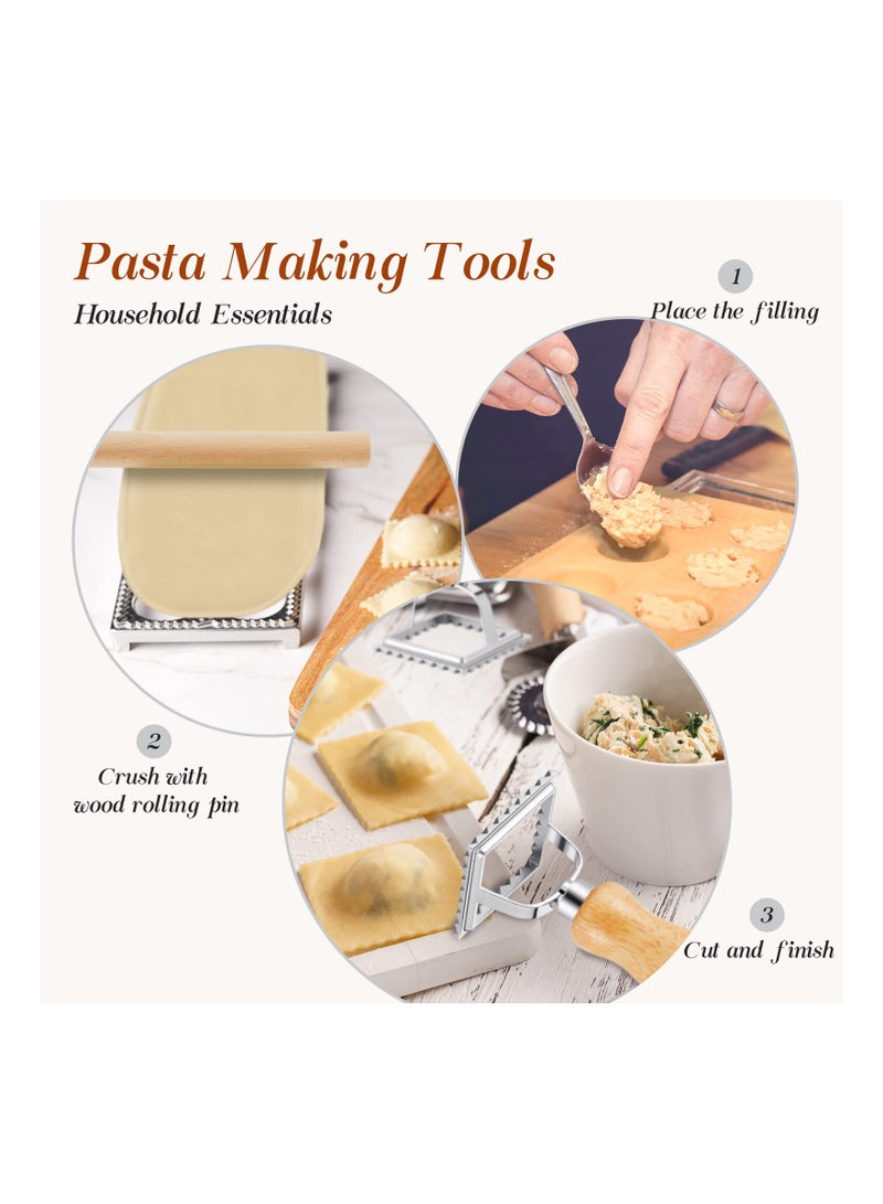 5 Pieces Ravioli Mold Set, Ravioli Maker 12 Holes Ravioli Maker Press Ravioli Stamp Maker Cutter with Wood Rolling Pin Ravioli Stamp Pasta Making Kit for Ravioli Press Mold Pasta Making Tools