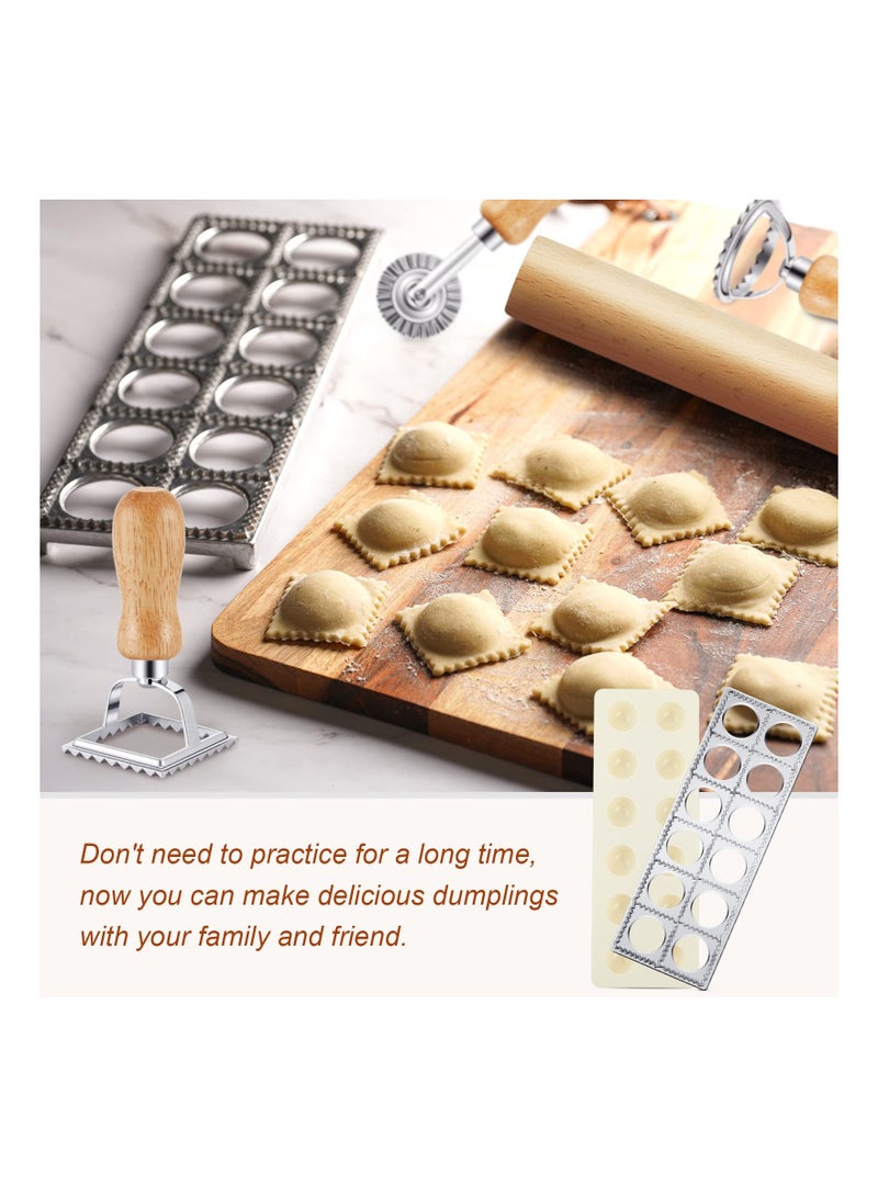 5 Pieces Ravioli Mold Set, Ravioli Maker 12 Holes Ravioli Maker Press Ravioli Stamp Maker Cutter with Wood Rolling Pin Ravioli Stamp Pasta Making Kit for Ravioli Press Mold Pasta Making Tools