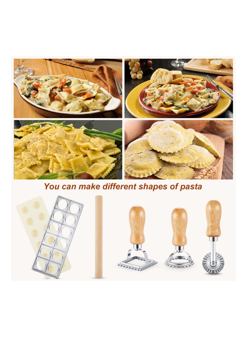 5 Pieces Ravioli Mold Set, Ravioli Maker 12 Holes Ravioli Maker Press Ravioli Stamp Maker Cutter with Wood Rolling Pin Ravioli Stamp Pasta Making Kit for Ravioli Press Mold Pasta Making Tools