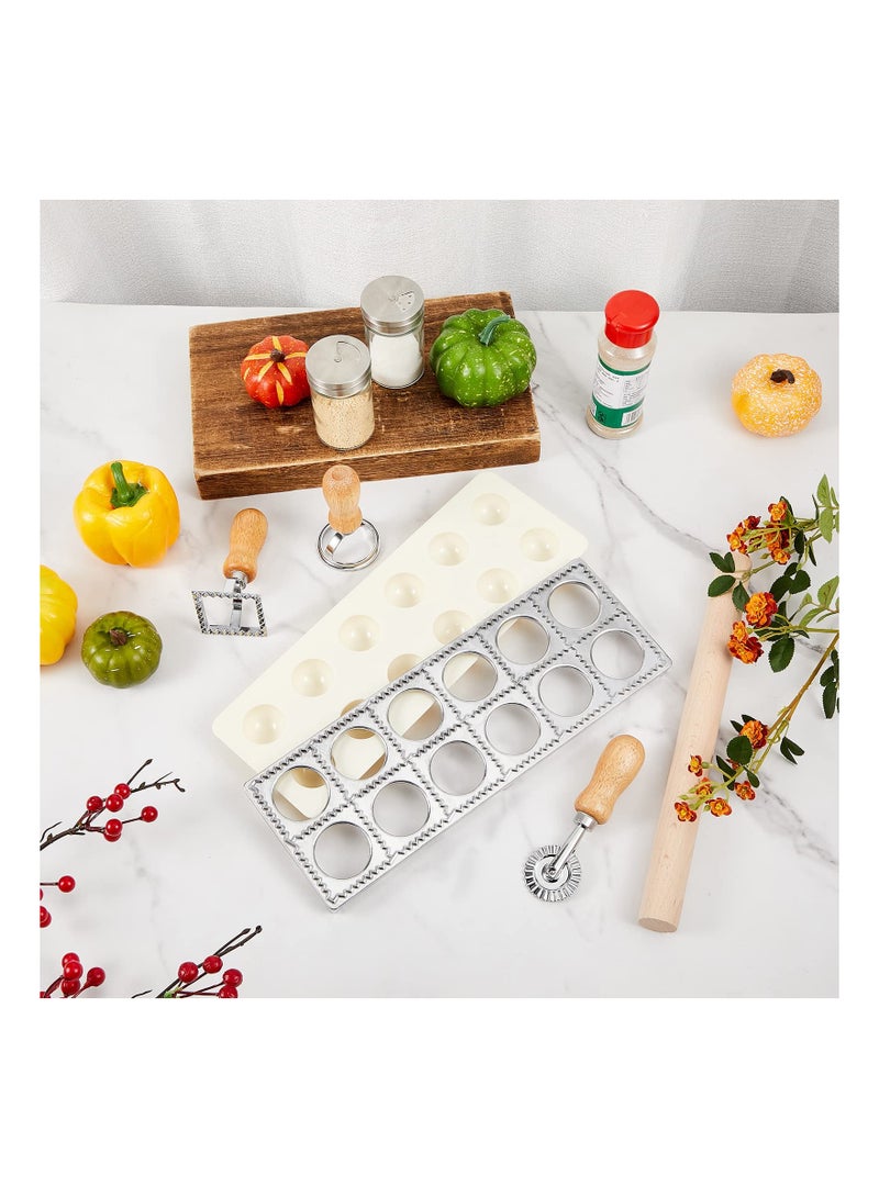 5 Pieces Ravioli Mold Set, Ravioli Maker 12 Holes Ravioli Maker Press Ravioli Stamp Maker Cutter with Wood Rolling Pin Ravioli Stamp Pasta Making Kit for Ravioli Press Mold Pasta Making Tools