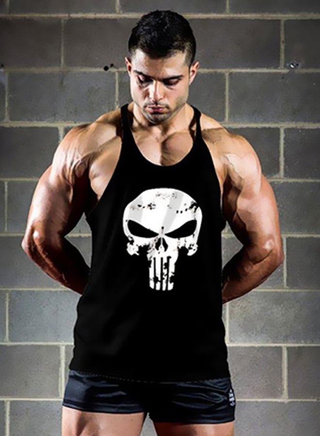 The Punisher Skull Printed Y-Back Training Vest Black/White