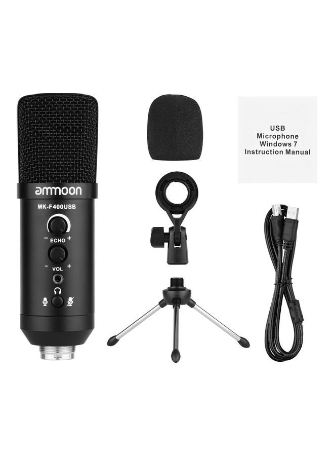 USB Condenser Microphone with Mini Desktop Metal Tripod Stand & Windscreen Black