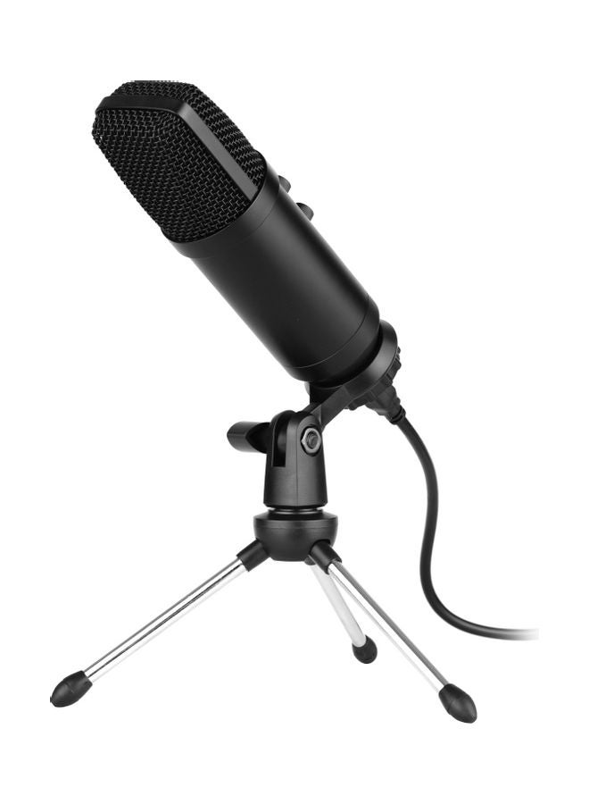 USB Condenser Microphone with Mini Desktop Metal Tripod Stand & Windscreen Black