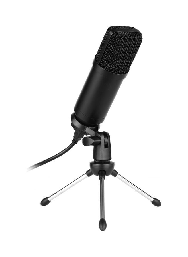 USB Condenser Microphone with Mini Desktop Metal Tripod Stand & Windscreen Black