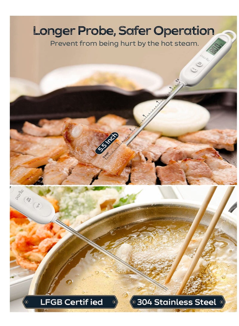 Instant Read Meat Thermometers for Cooking, LCD Display Digital Food Thermometer with 5.5in Long Probe, Cooking Thermometer with Auto Shutdown for Kitchen, Baking, Frying, Grilling, BBQ