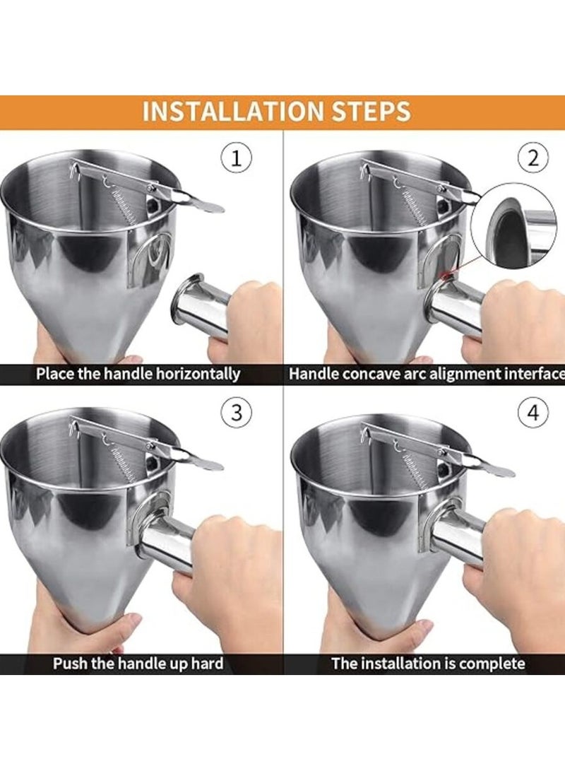 Stainless Steel Pancake Batter Dispenser, Funnel Dispenser with Stand for Takoyaki and Baking