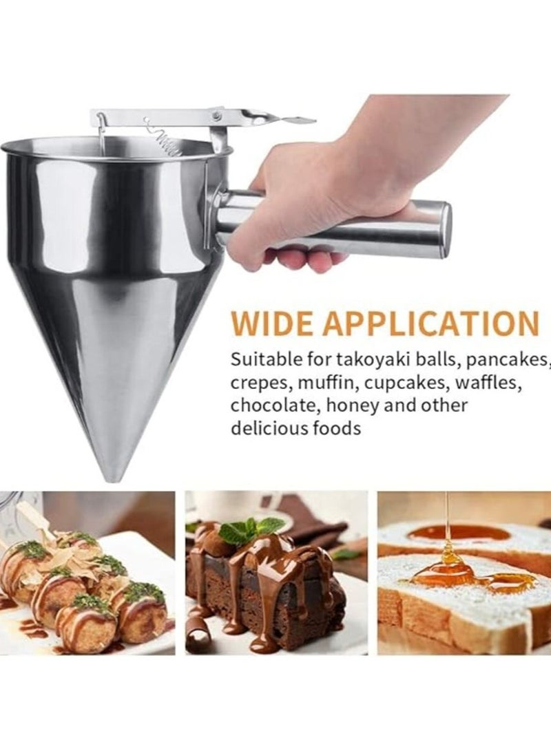 Stainless Steel Pancake Batter Dispenser, Funnel Dispenser with Stand for Takoyaki and Baking