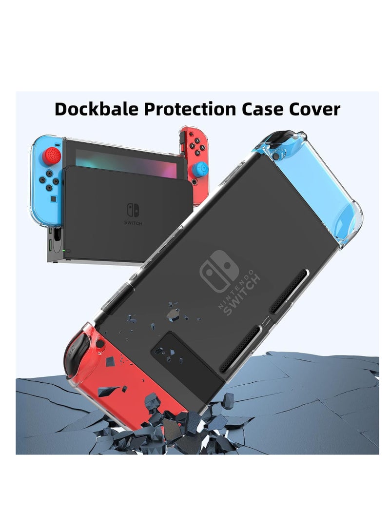 Switch Case Compatible with Nintendo Switch 9 in 1 Accessories kit with Carrying Case, Dockable Protective Case, HD Screen Protector and 6pcs Thumb Grips Caps