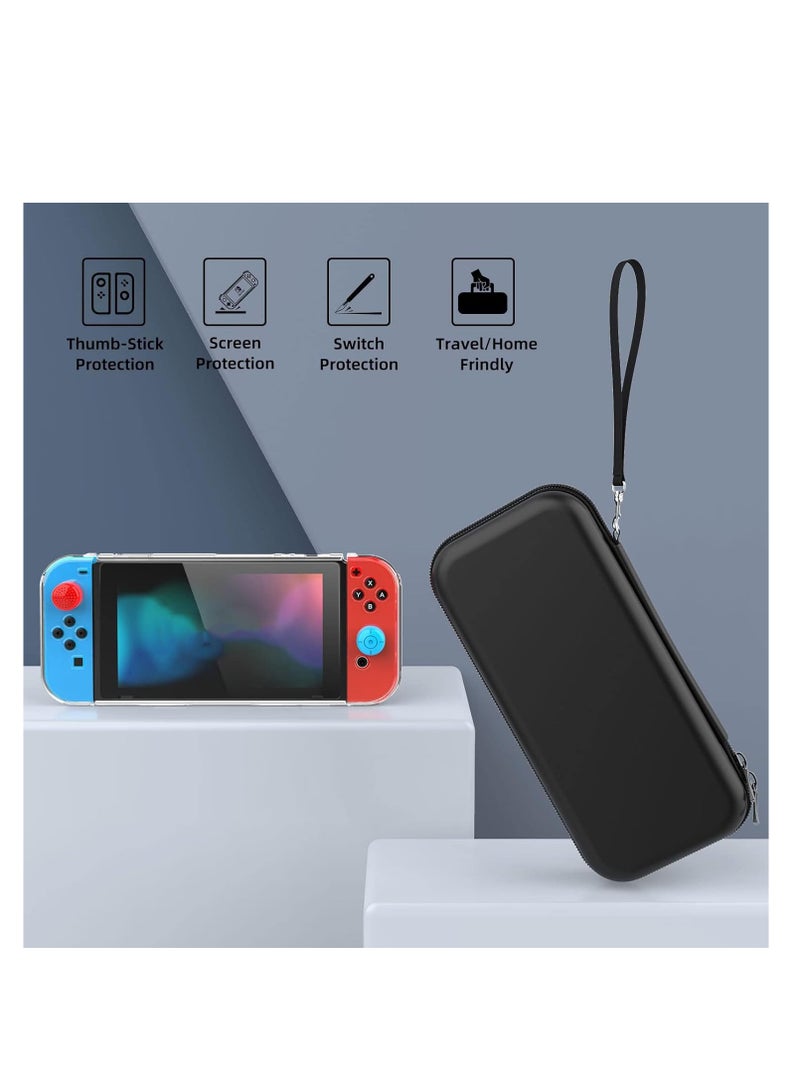 Switch Case Compatible with Nintendo Switch 9 in 1 Accessories kit with Carrying Case, Dockable Protective Case, HD Screen Protector and 6pcs Thumb Grips Caps