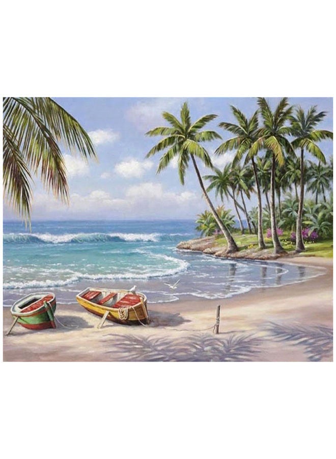 Beach Coconut Tree Canvas Oil Painting With DIY Kit Multicolour 40x50centimeter