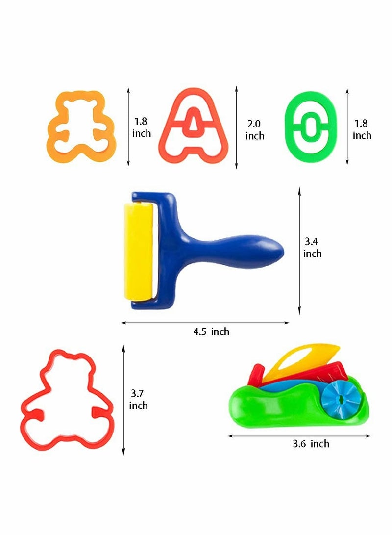 Multi-Color Clay Dough Tools, Play Dough Tools Set for Kids Letter Molds, Numeral Molds Various Plastic Animal Molds for Creative Dough Cutting (Letters Numbers and Basic Shapes 63 Pieces)