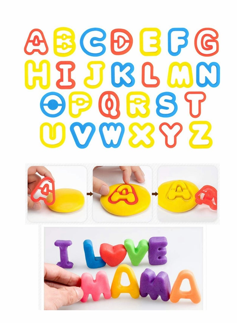 Multi-Color Clay Dough Tools, Play Dough Tools Set for Kids Letter Molds, Numeral Molds Various Plastic Animal Molds for Creative Dough Cutting (Letters Numbers and Basic Shapes 63 Pieces)