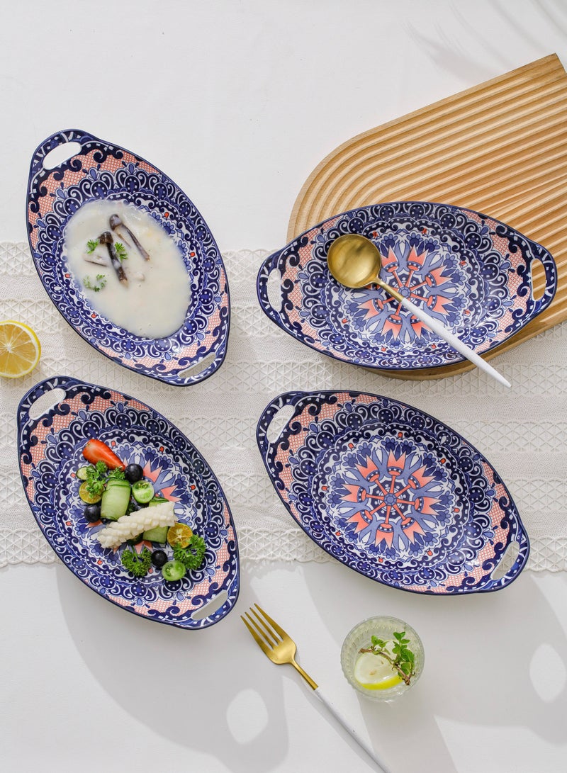 4-Piece Hand Painted Dinner Plates Multicolour 27.8x16x5cm