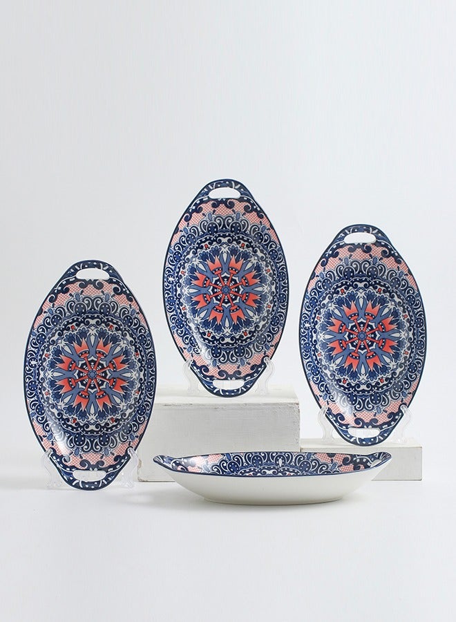 4-Piece Hand Painted Dinner Plates Multicolour 27.8x16x5cm