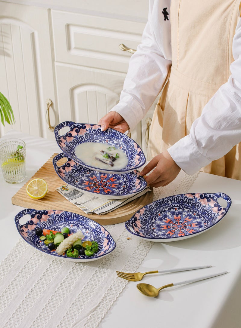 4-Piece Hand Painted Dinner Plates Multicolour 27.8x16x5cm