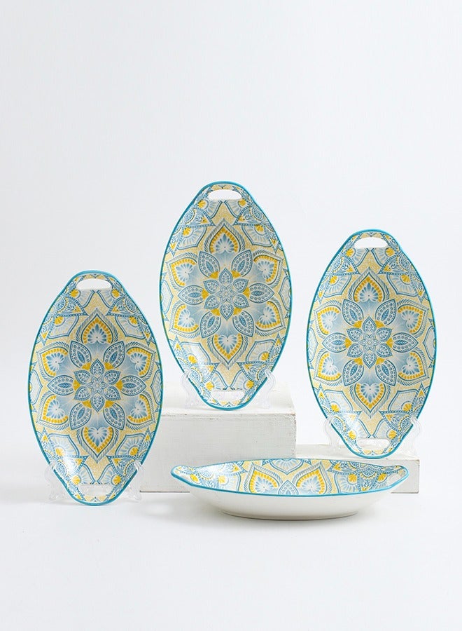 4-Piece Hand Painted Dinner Plates Multicolour 27.8x16x5cm