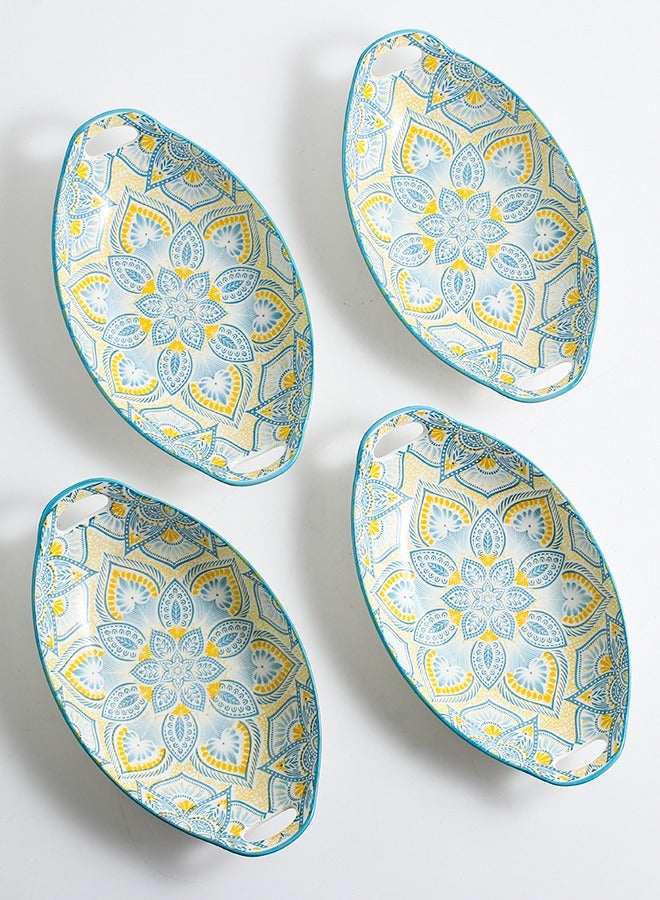 4-Piece Hand Painted Dinner Plates Multicolour 27.8x16x5cm