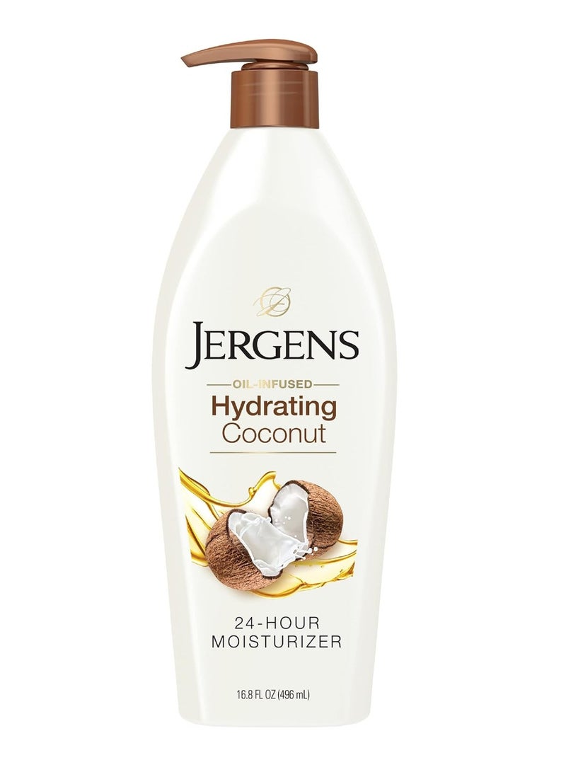 Jergens Hydrating Coconut Body Lotion, Hand and Body Moisturizer Hydrates Dry Skin Instantly, Infused with Coconut Oil, Dermatologist Tested, 16.8 oz